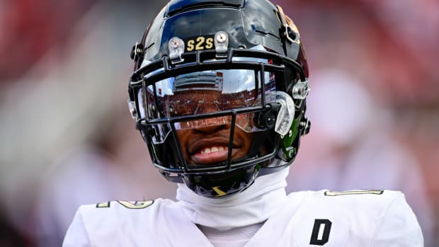 Nov 25, 2023; Salt Lake City, Utah, USA; Colorado Buffaloes athlete Travis Hunter (12) reacts on the field against the Utah Utes at Rice-Eccles Stadium